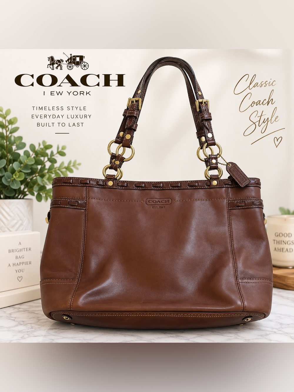 Coach 11231 Brown Leather Legacy Tote Shoulder Bag Brass Y2K